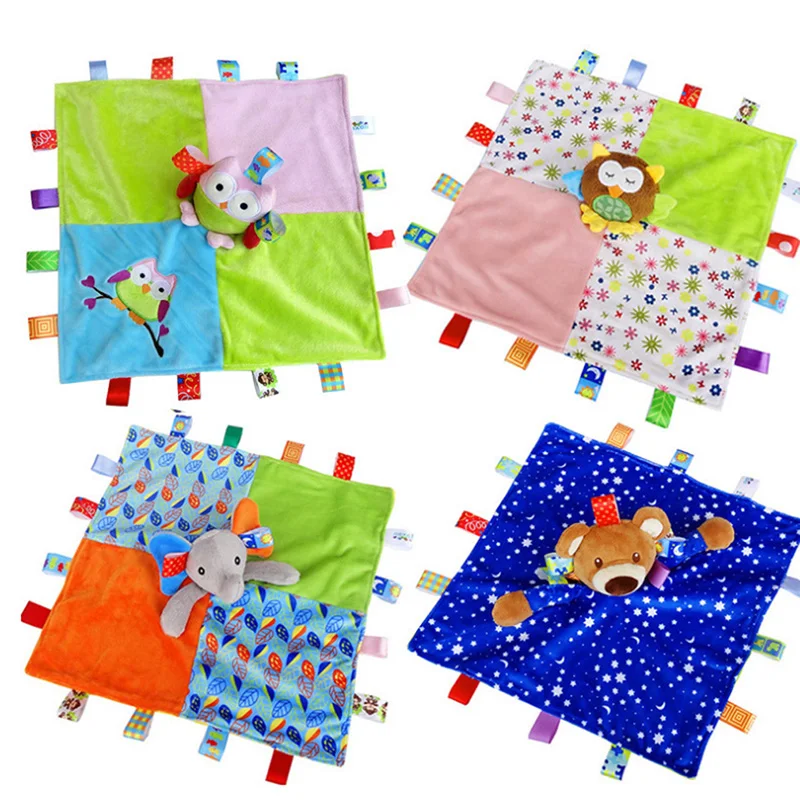 

0-18 Month Baby Soothing Appease Sleeping Soft Towel Cartoon Animal Plush Toys Rattles Bell Pacify Toys Plush Bib