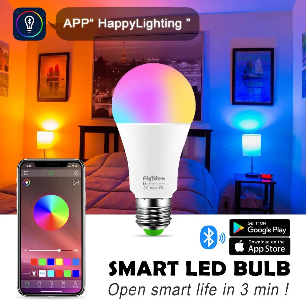 Беспроводной цветомузыкальный Bluetooth Громкоговоритель Светодиодный 10 Вт RGB волшебная лампа E27 изменение цвета лампочки умное Домашнее освещение Совместимо с IOS/Android
