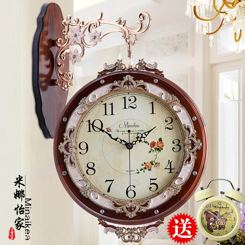 European antique double-sided living room wall clock large mute fashion garden simple creative modern quartz