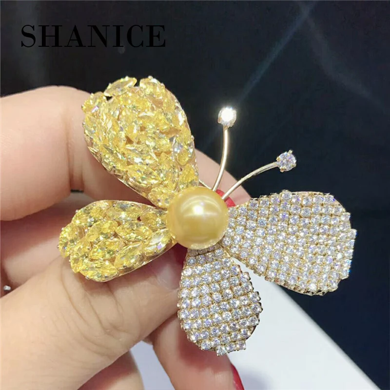 

SHANICE Fashion Cubic Zirconia Brooches High Quality Trendy Butterfly pearl brooch Big pins Silver plated Hyperbole Ethnic gift