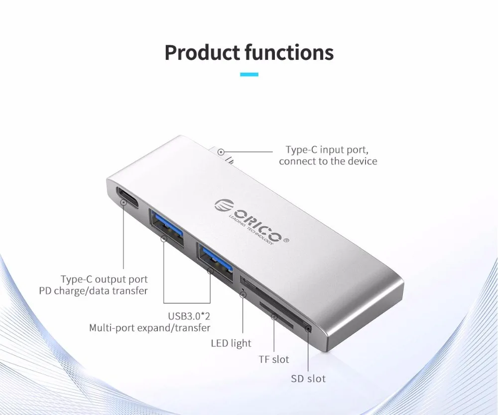 ORICO usb-хаб из алюминиевого сплава type-C концентратор USB C для HDMI/type-C/USB3.0/RJ45/PD зарядный концентратор USB3.0 концентратор