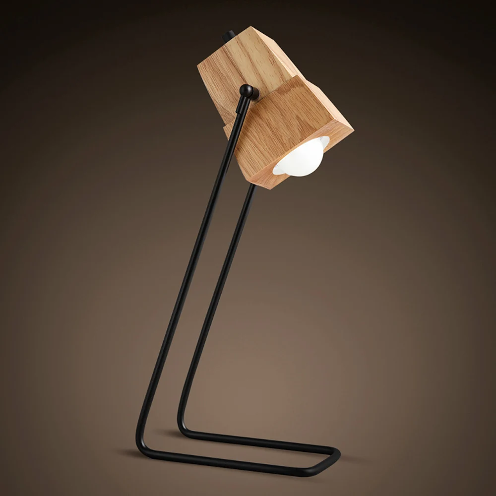 Brief Diy Assembles Wooden Desk Lamp Table Light Iron Holder With