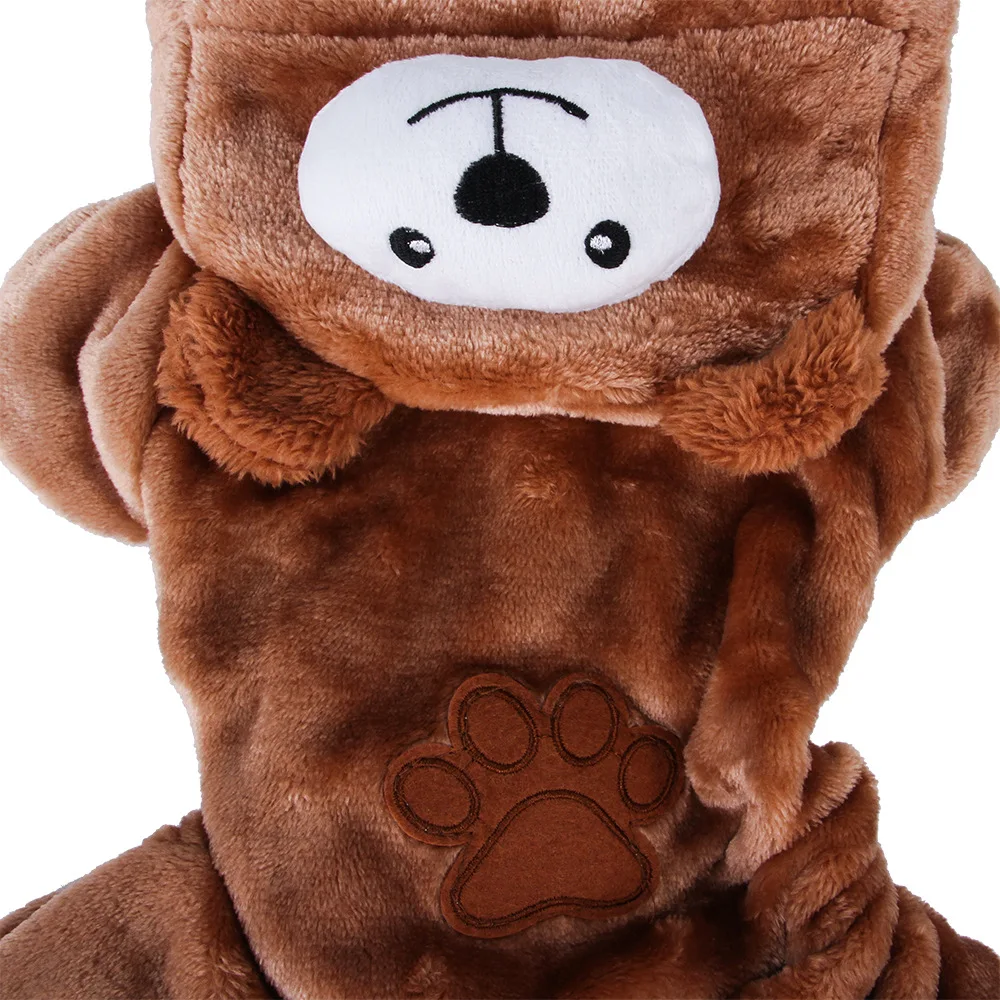 Pet Four-legs Cartoon Hoodies Autumn Winter Polar Fleece Thick Cats Dogs Clothes Brown Bear Cosplay Costume for Cats Small Dogs (9)