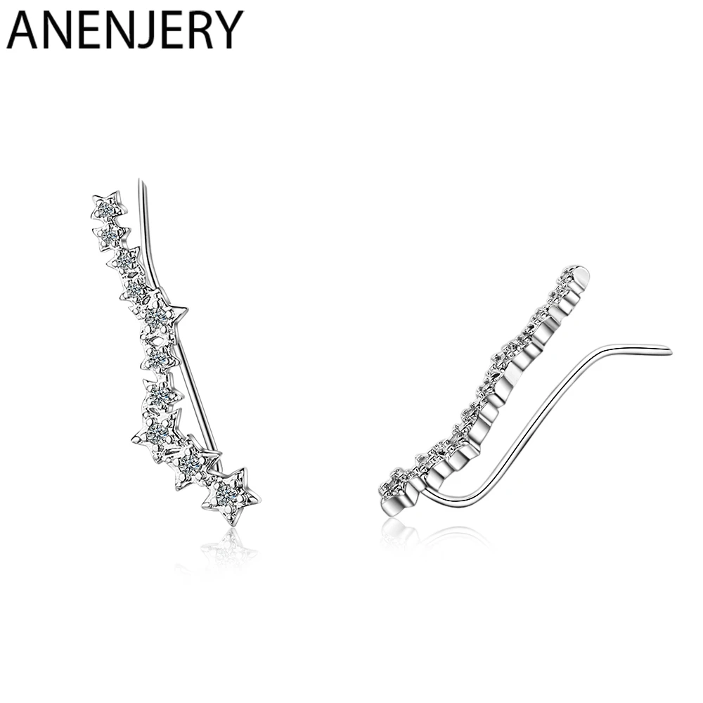 ANENJERY 925 пробы серебряные серьги с цирконием в форме звезды для женщин ювелирные