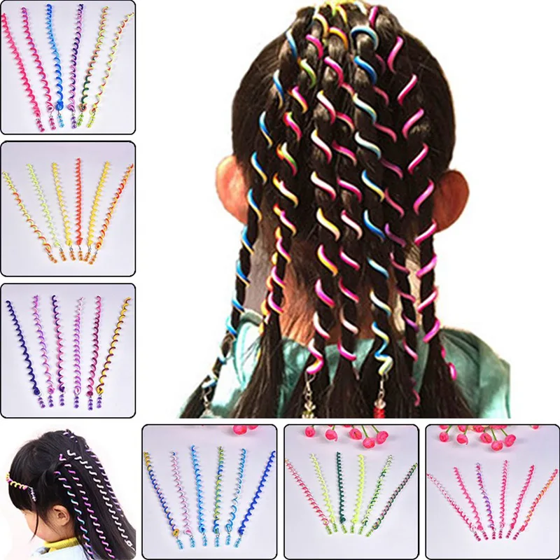 6pcs Rainbow Color Hair Braiding Tools For Girls Spiral Hair Bands For Styling Hair Hairstyle Elastic Headbands Hair Accessories