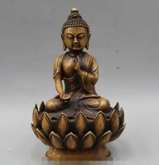 

song voge gem S6274 8" Tibet Buddhism Bronze Seat Sakyamuni Shakyamuni Amitabha Buddha Lotus Statue