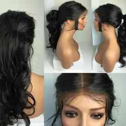 Келанг объемная волна Синтетические волосы на кружеве человеческих волос парики для Для женщин предварительно сорвал бразильский парики