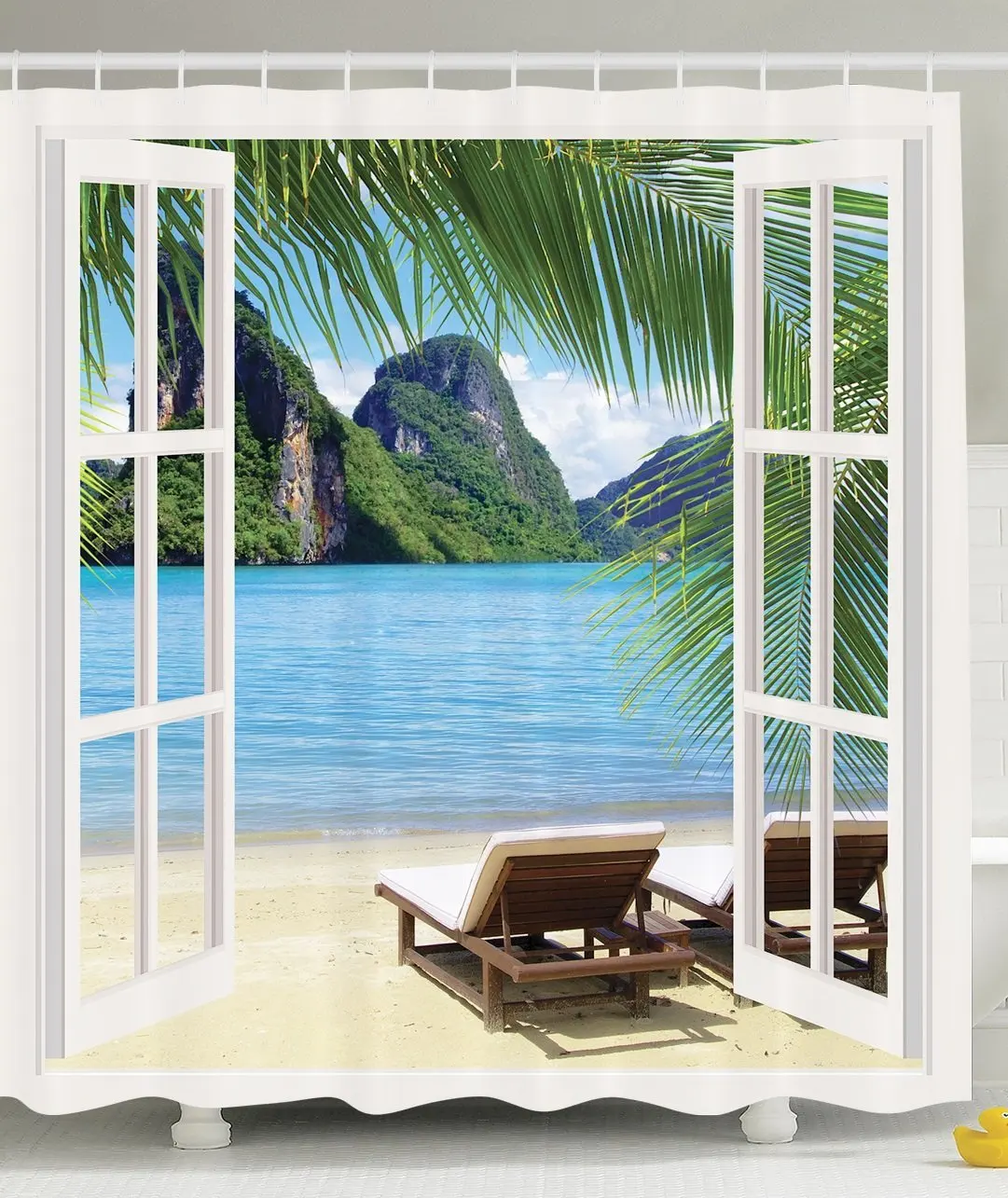 Memory Home Palm Tree Decor Ocean Beach Seascape Sunbeds ...