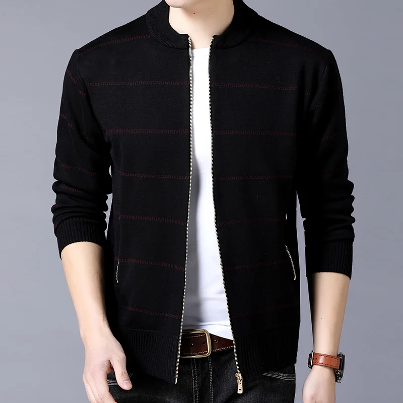 

2019 New Fashion Brand-Clothing Jacket Men Casual Contrast Color Mens Coats Mandarin Collar Zipper Striped Jackets For Men