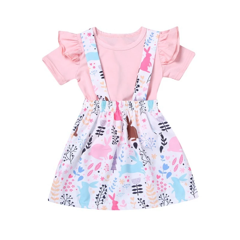 

Summer Baby Girl Clothing Set Short Sleeve Flare Sleeve Cotton T-shirt Skirt Blouse Floral Strap Skirts Casual Outfits Set