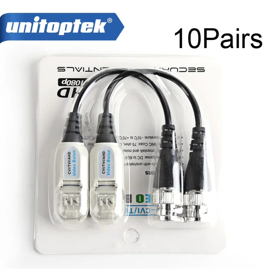 

10Pairs BNC To UTP Cat5/5e/6 Video BalunTransceivers Adapter Transmitter Support 720P/1080P,AHD/CVI/TVI Camera Waterproof House