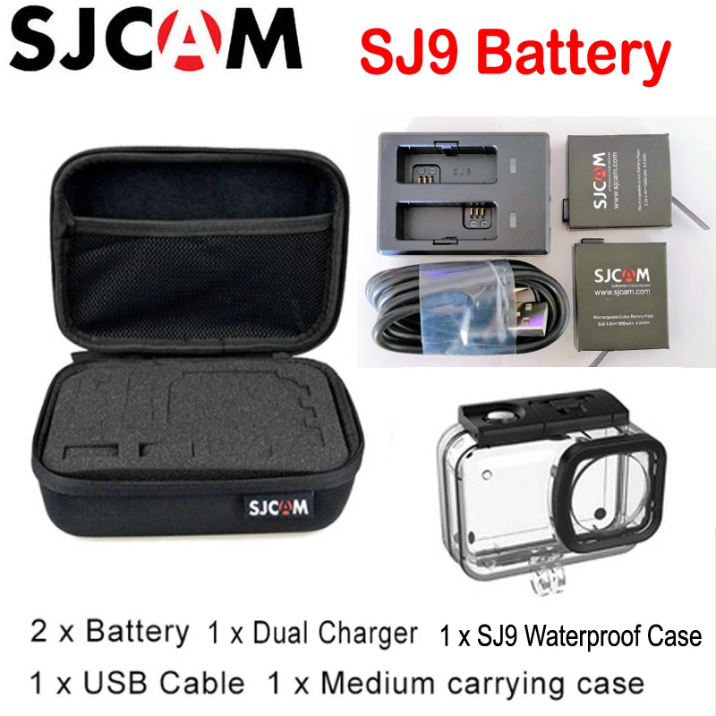 2 шт. Оригинальная батарея SJCAM SJ9 1300 мАч + двойное зарядное устройство usb кабель