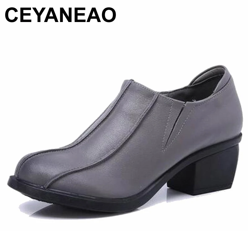CEYANEAO 2019 Ретро Стильные женские туфли на массивном каблуке Туфли лодочки с