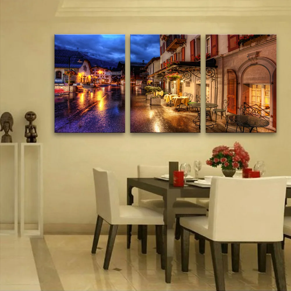 

Free Shipping Stretched Canvas Prints City Street Corner LED Flashing Optical Fiber Print LED Wall Art LED Decorations