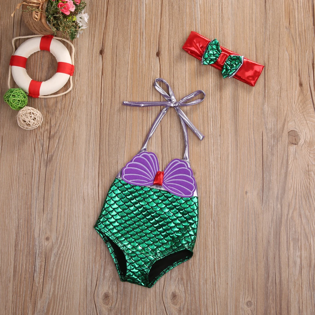 

2017 Little Girls One-piece Mermaid Halter Swimsuit Baby Girl Cartoon Beachwear Bathing Suit Swimwear Swimmers Costume