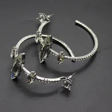 Осенне-зимние новые женские серебряные модные большие циркониевые серьги, большие серьги для ночного клуба 434