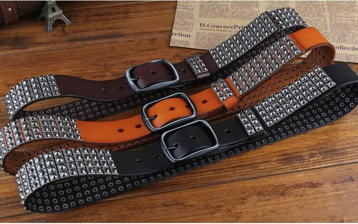 

Designer new punk rivet belt 100% leather Personalized brand belt Leather rivet pin buckle belt for men and women 66