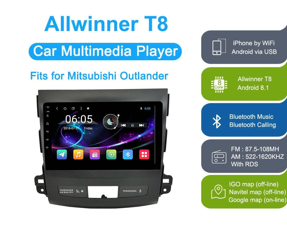 Автотоп " Android 8,1 автомобильный DVD Радио gps навигация Мультимедиа для Mitsubishi Outlander 2006-2012 peugeot 4007 Citroen C-Crosser