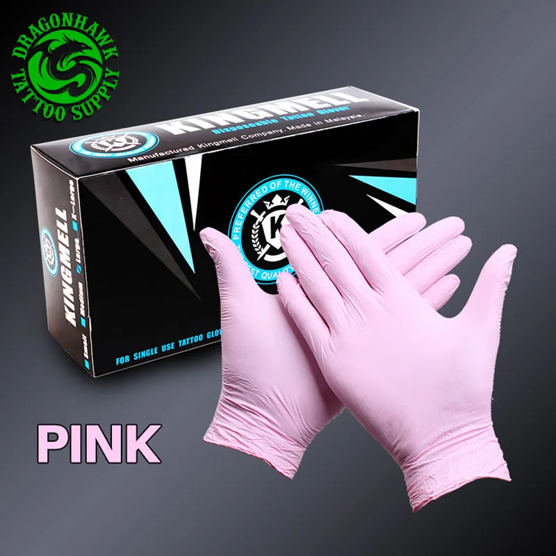 

50Pairs Disposable Nitrile Tattoo Gloves Sterilized Latex Rubber New Tattoo Supply Pink Colour(L)