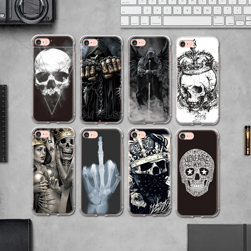

For Iphone 4 4S 5 5S SE 6 6S 7 8 Plus X XR XS Max TPU Soft Back Cover Cool Personality Street Skull Pattern Silicone Phone Case