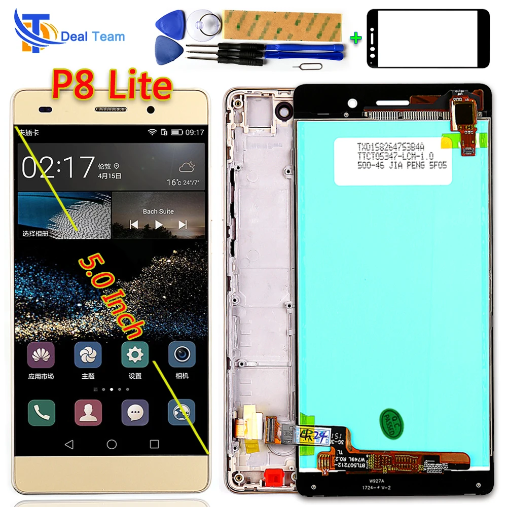 

Deal Team LCD Display For Huawei P8 Lite ALE-L21 5.0 inch Touch Screen Digitizer Assembly 1280*720 Frame Free Tools Glass film