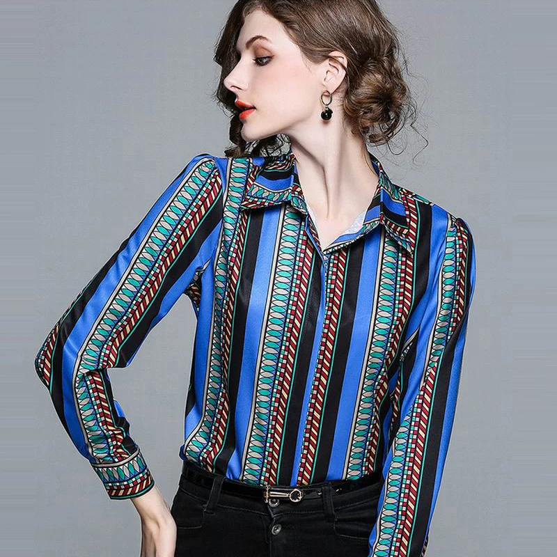 2018 European Style Summer Women Print Blouse Long Sleeve Fashion
