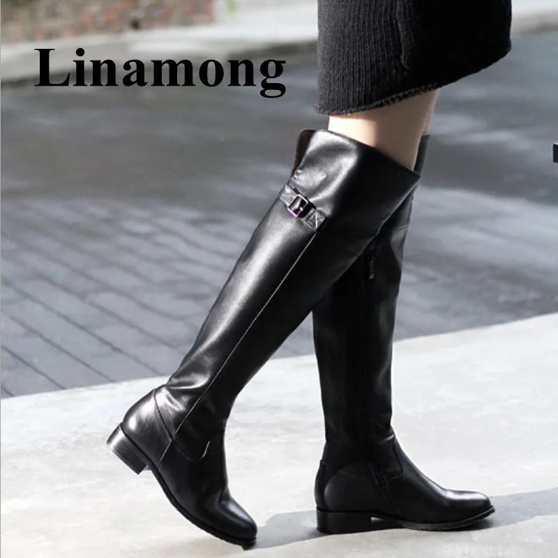 Winter Newest Fashion Over The Knee Round Toe Flat Heel Buckle Desgin Long Boots Side Zipper Two Color High Quality Women Boots Winter Newest Fashion Over The Knee Round Toe Flat Heel Buckle Desgin Long Boots Side Zipper Two Color High Quality Women Boots