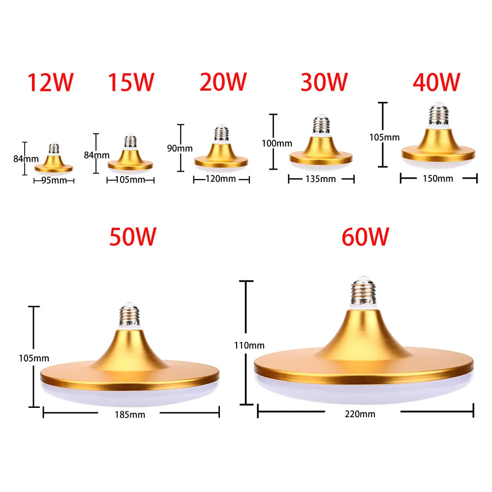 Супер яркая 220 В Tri-Proof E27 Светодиодный лампа UFO 12 Вт 15 Вт 20 Вт 30 Вт 40 Вт 50 Вт 60 Вт Алюминиевый Золотой светодиодный светильник водонепроницаемая лампа#20