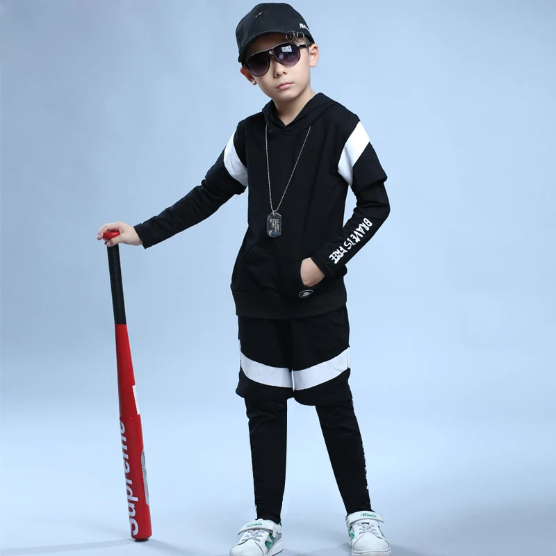 

Kids Clothes Dance Sets Suit Streetwear Boy Clothes Hip Hop Jazz Hooded Tracksuit Black Long Sleeved Unisex Clothing 3Pieces Set