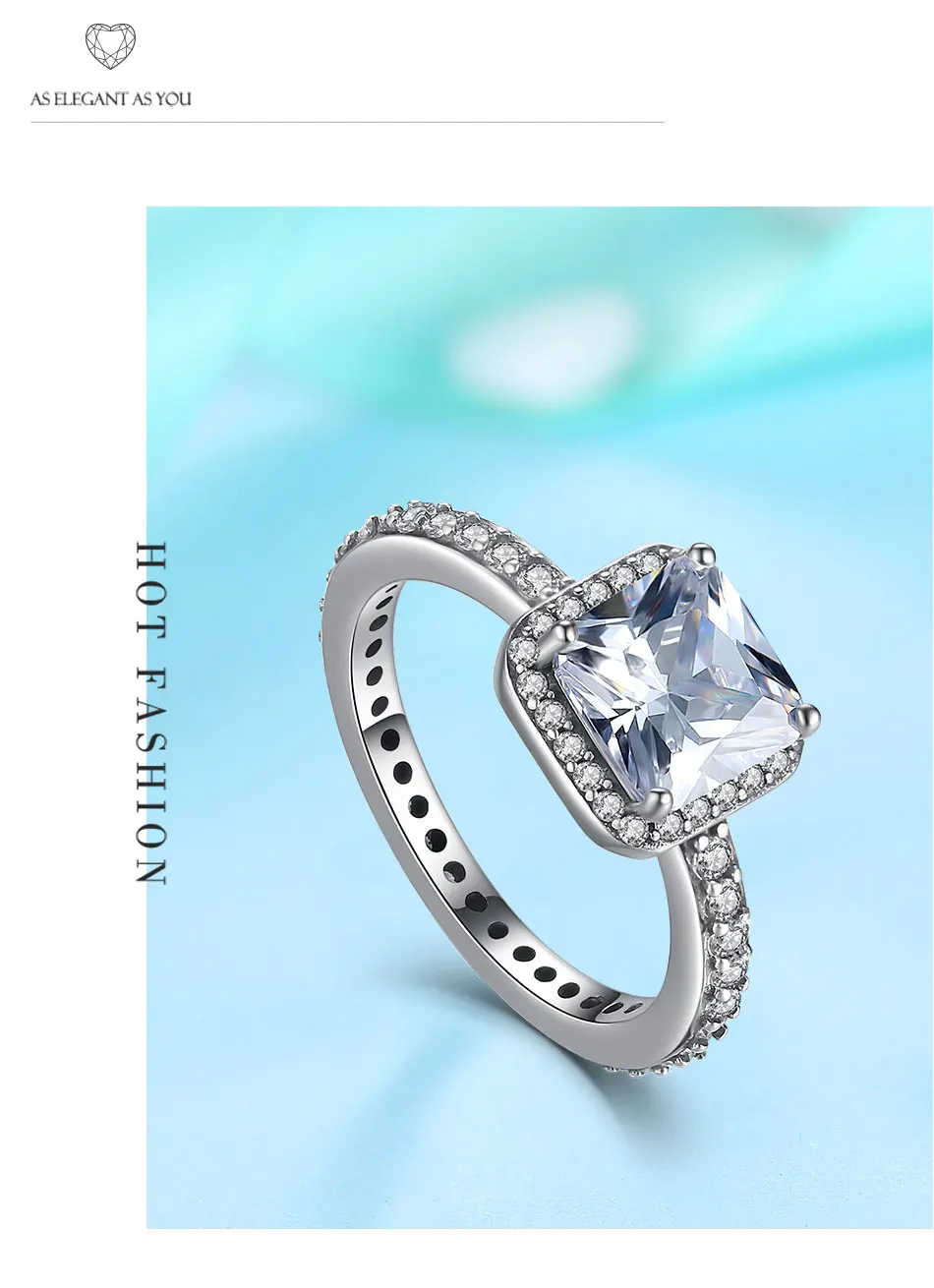 ELESHE, Роскошные блестящие Австрийские кубические циркониевые кольца вечности, квадратные кольца, модное 925 пробы Серебряное кольцо, подарок на свадьбу, помолвку