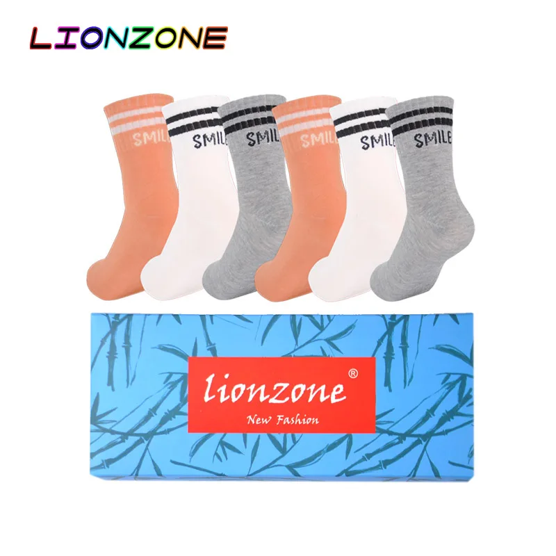 LIONZONE 6 пар/лот женские брендовые носки забавные с буквой "Улыбка" уличная Calcetines Divertidos Harajuku Kawaii женские носки - Цвет: Mix2 box