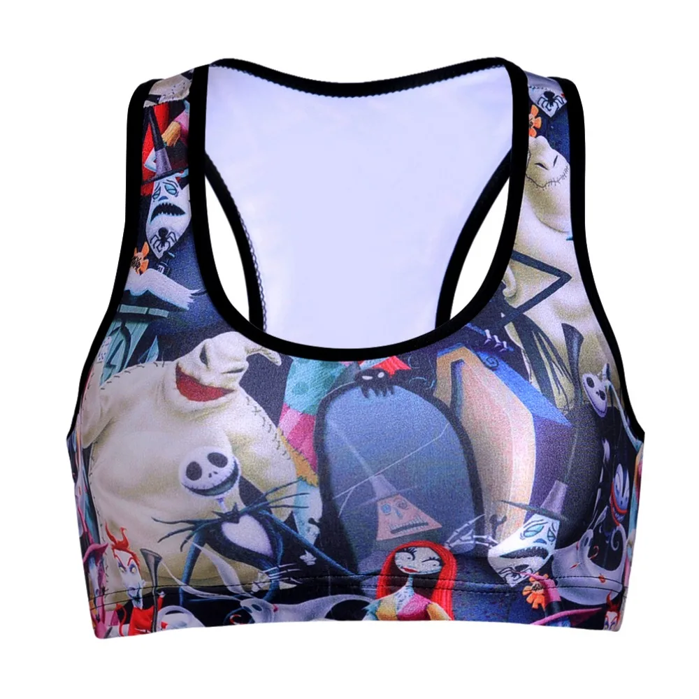 

NEW 0090 Summer Sexy Girl Women The Nightmare Before Christmas 3D Prints Padded Push Up Gym Vest Top Chest Running Sport Bras