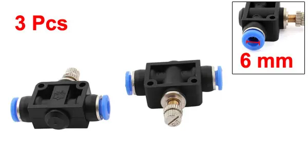 Air Hose Pneumatic Flow Speed Control Valve 6mm Push in Quick Fitting 3pcs