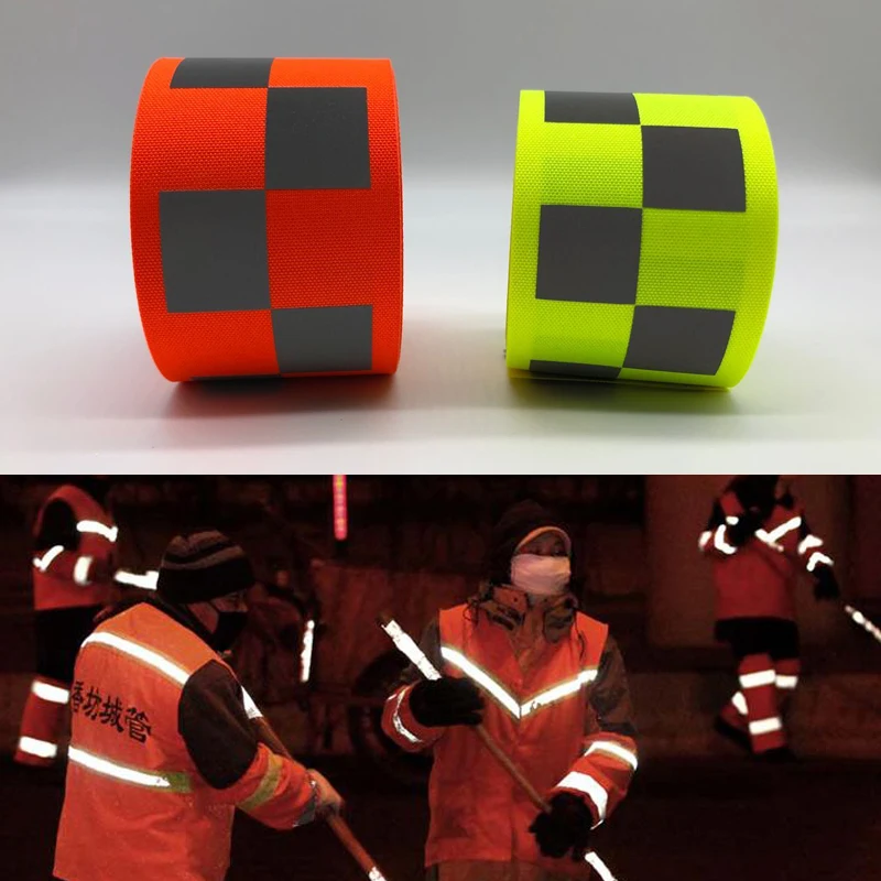 

3M Fluorescent yellow/Fluorescent orange Oxford Warning Tape with Small Square for Safety Clothes