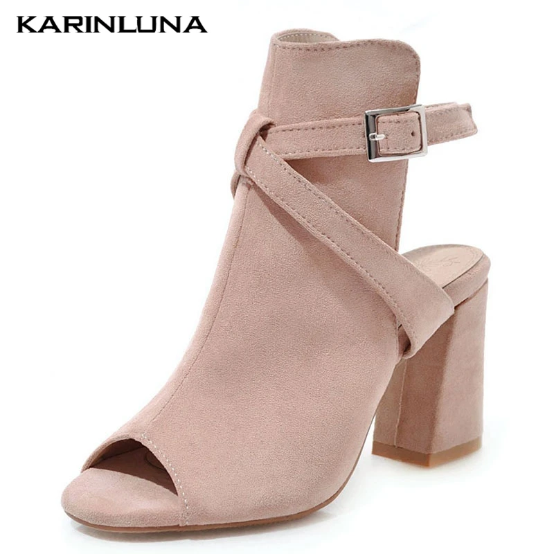 

Karinluna Flock Women Shoes Peep Toe Anckle Strap Sexy Party Summer Sandals Shoes Woman Big Size 34-43