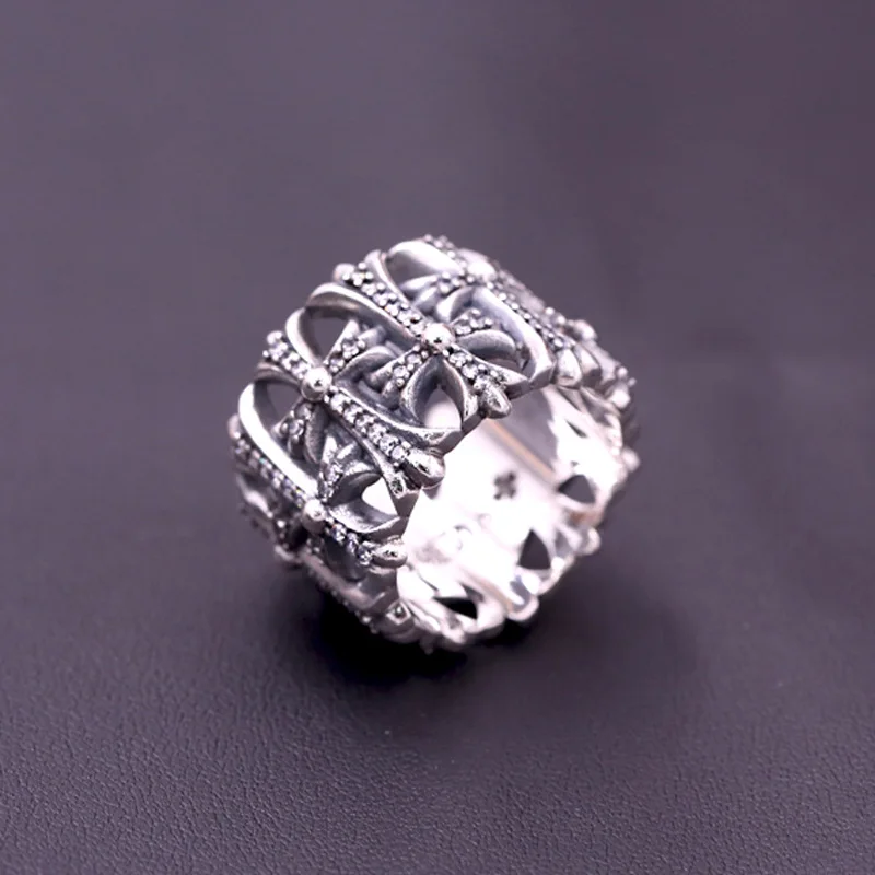 S925 pure silver jewelry retro Thai silver punk wind cross inlaid