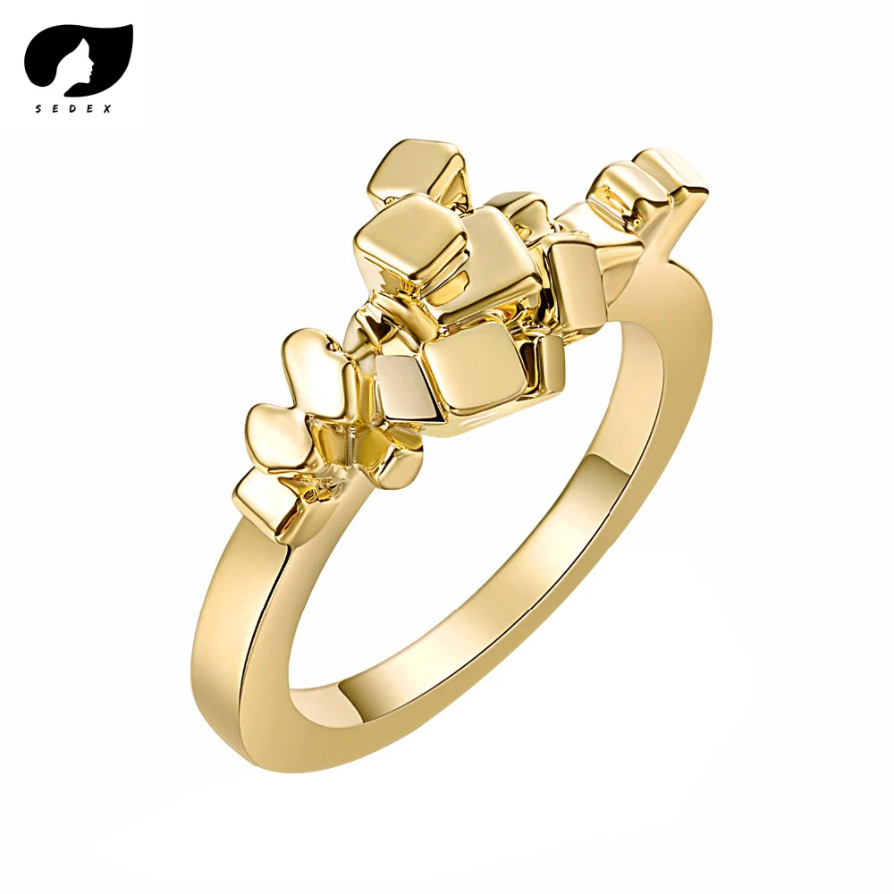 

SEDEX 2018 Hot Sale Golden Color Geometric Mini Cubes Shaped Punk Rings for Women Fashion Trendy Party Lady Girls Rings R411