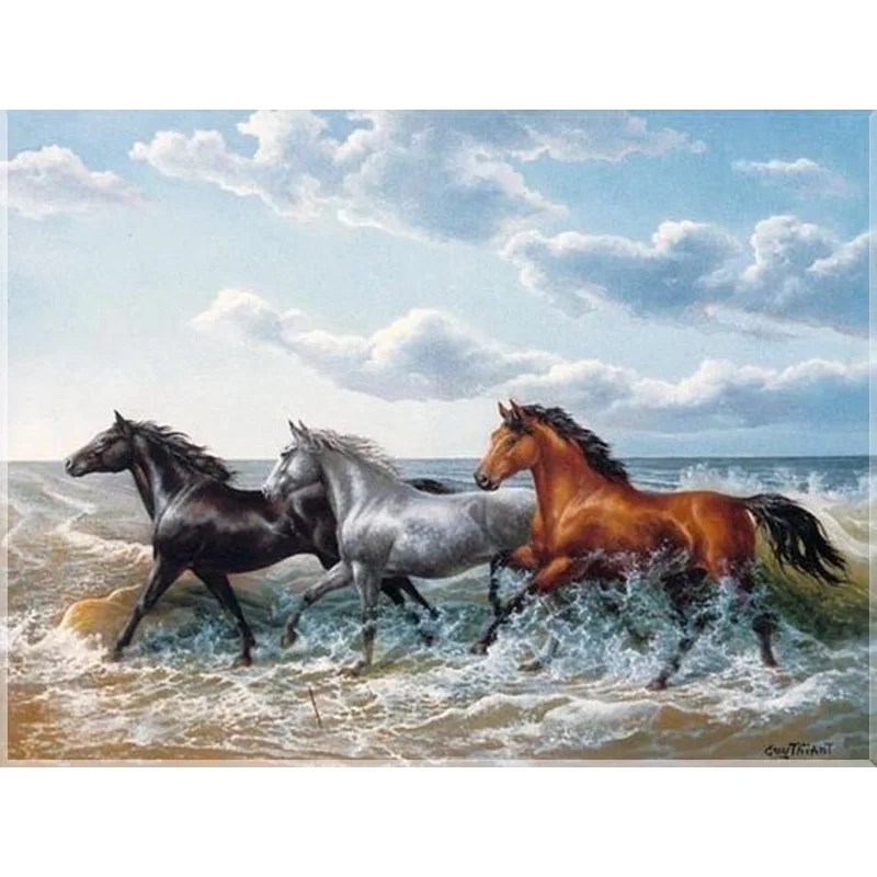 

Diamond Painting Cross Stitch three running horse Rhinestone Crystal Needlework Diamond Embroidery Full Diamond Decorative GW151