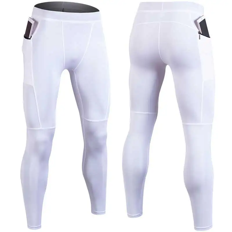 Мужские колготки для бега, компрессионные штаны для йоги, гимнастики, упражнений, фитнеса, леггинсы для тренировок, баскетбола, упражнений, футбола, спорта, 906 - Цвет: Белый