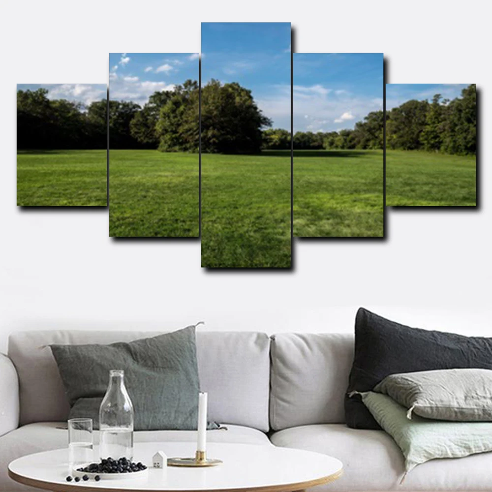 

Laeacco Canvas Painting Calligraphy 5 Panel Nordic Spring Grass Posters and Prints Wall Pictures for Living Room Home Decoration