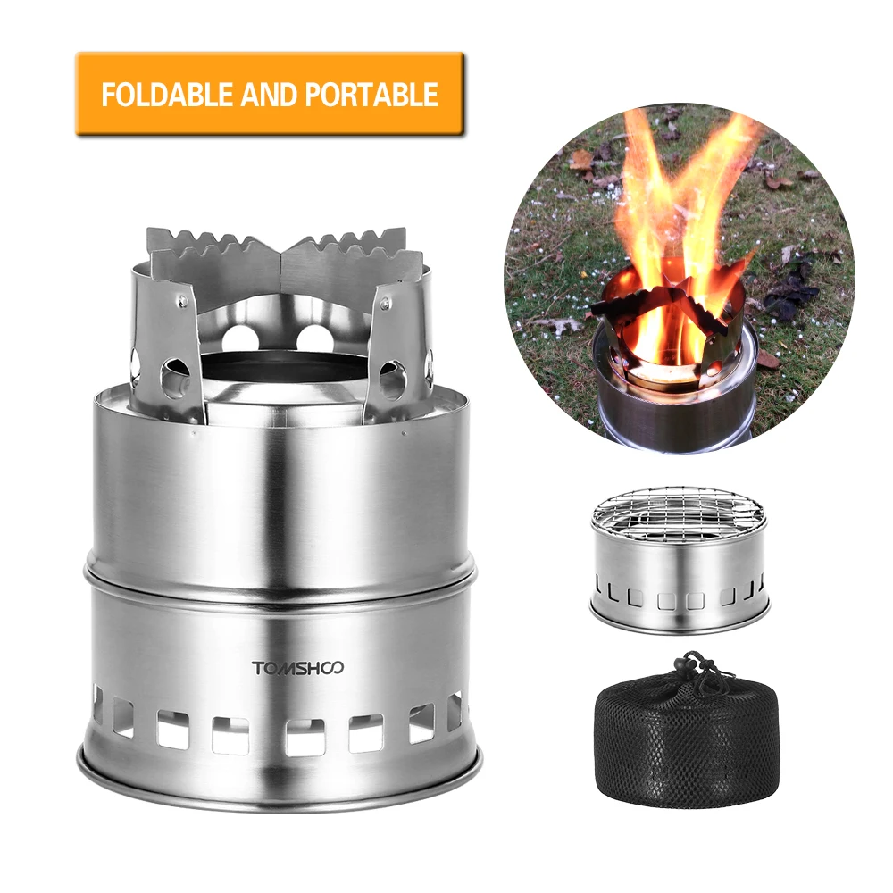 

TOMSHOO Portable Folding Windproof Wood Burning Stove Compact Stainless Steel Alcohol Stove Outdoor Camping hiking picnic BBQ