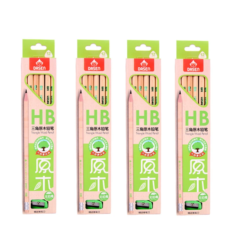 12pcs/set Triangle HB Pencils with Eraser Top Safe Non Toxic Wood Pencil for Kids Writing Stationery School Office Supplies | Канцтовары