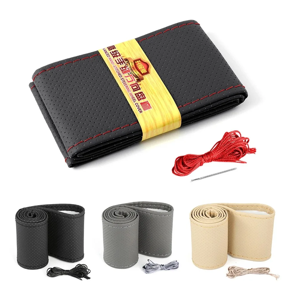 

DIY Soft Leather 38CM Car Steering Wheel Cover With Needle and Thread braid on the steering-wheel cover auto accessories