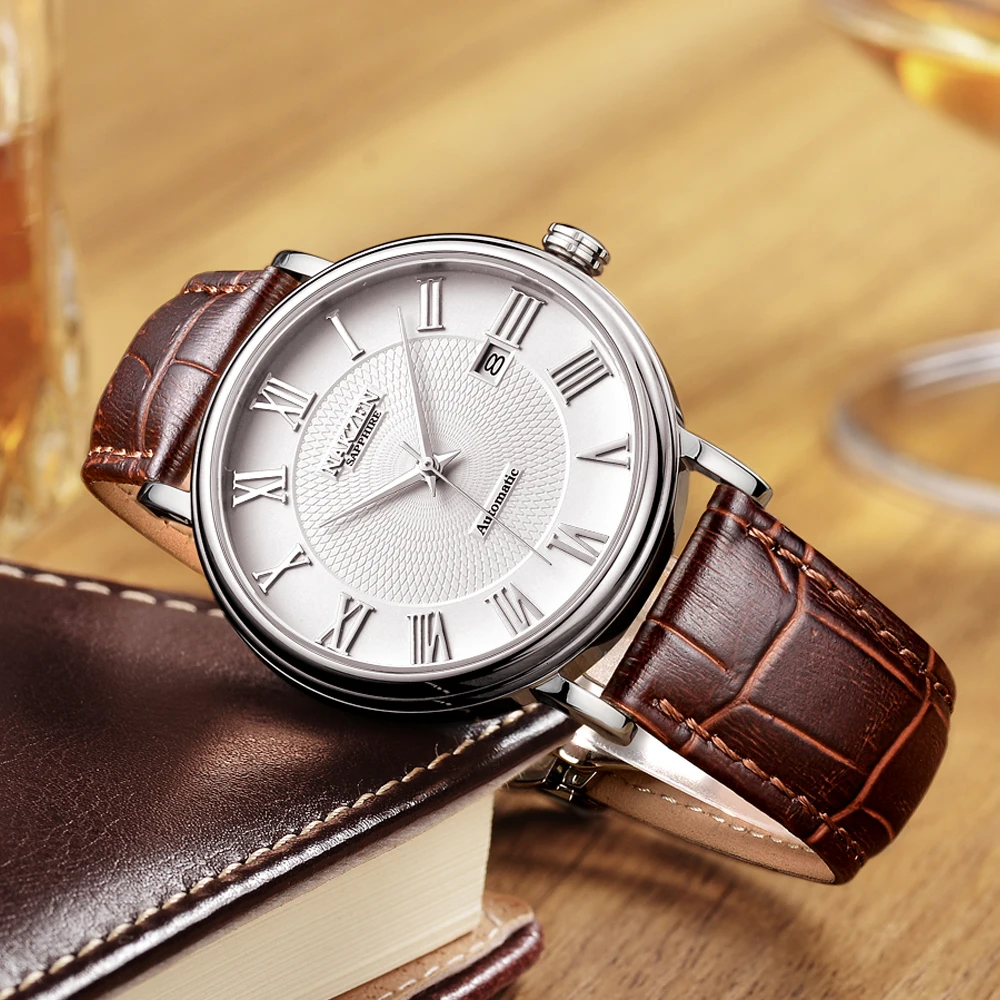 Najtaniej NAKZEN mężczyźni klasyczne automatyczne mechaniczne zegarki marki luksusowe człowiek ze stali nierdzewnej zegarek zegar Relogio Masculino Miyota 9015