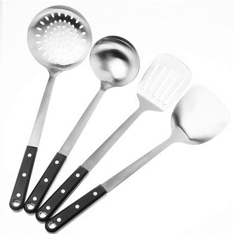 

plastic Handle Wok Spatula Stainless steel cooking spoon household long handle Coating Kitchen turner Spoon Mixing Leak Holder