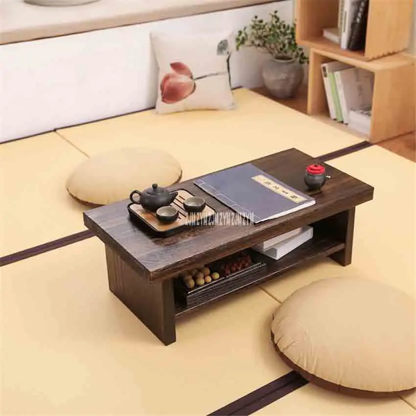 Татами Маленький журнальный столик в японском стиле, твердый деревянный чайный столик под старину, прямоугольный компьютерный стол, гостиная, деревянный чайный столик - Color: Large 88x45x38cm
