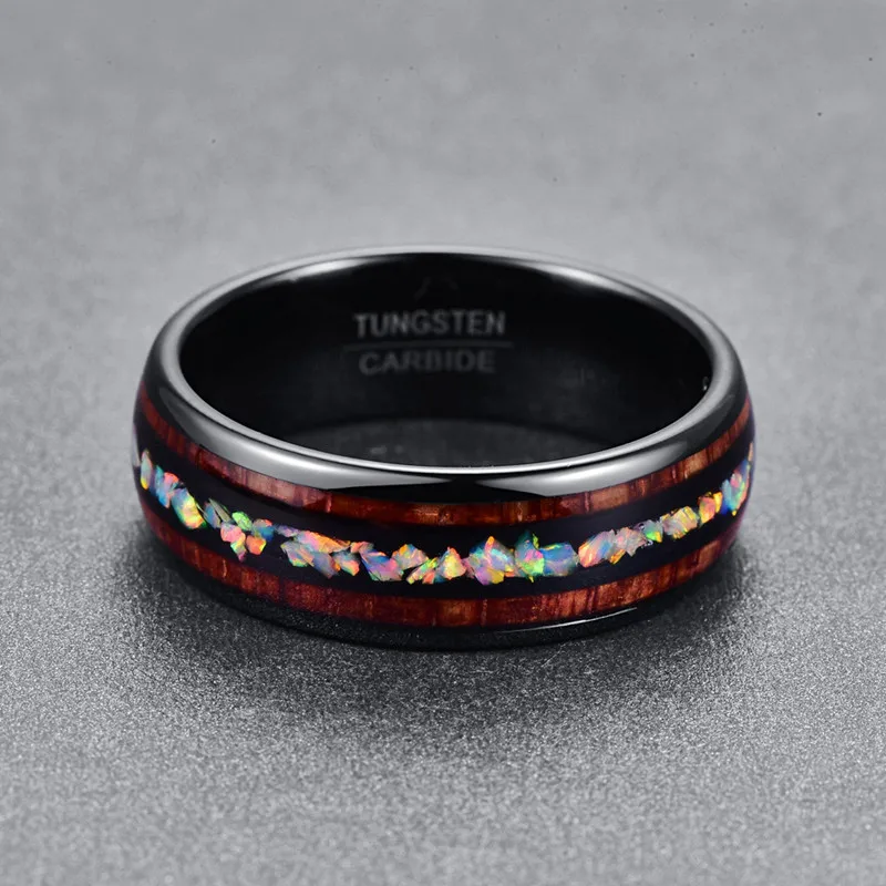 2018 new size 7-12 Personality vintage Dome Black Acacia Wood Opal Tungsten Ring for men Engagement Wedding Jewelry ring