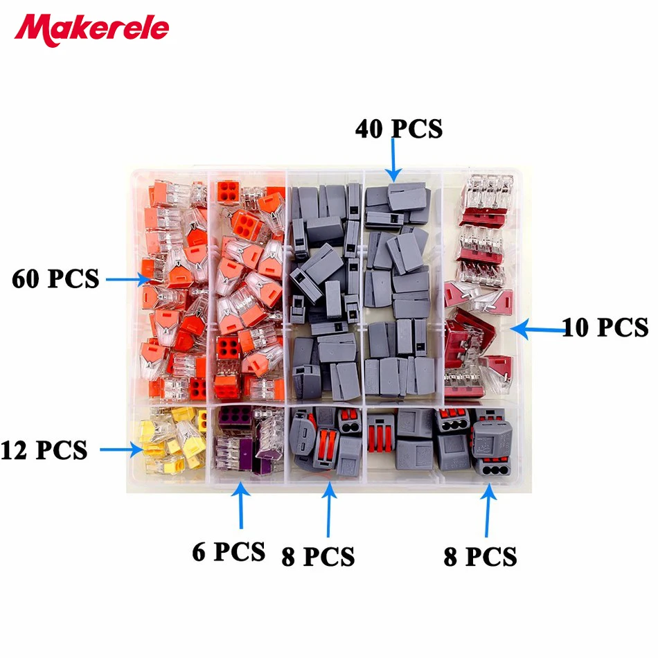 

144PCS Wire Connector for 4 room mixed 7 models Compact Fast wire connector mini Wiring Connector Conductors Terminal Block wago