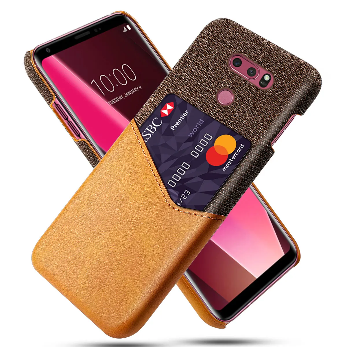 

Luxury Leather Hard Cloth With Card Protective Back Cover Phone Cases for LG V30S V30 S Phone Shell