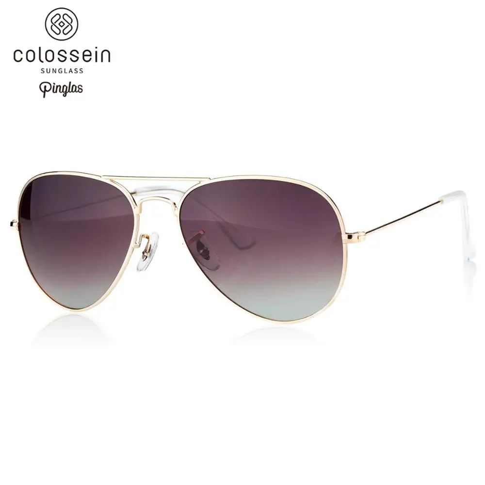 COLOSSEIN Pinglas ретро солнцезащитные очки для Женщин поляризованные синий металлический каркас градиент зеркальные солнцезащитные очки для мужчин UV400 модные для вождения - Цвет линз: Brown